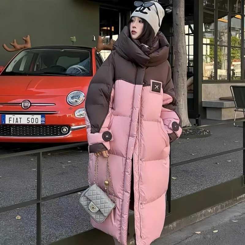 Winter Jackets Women Clothing Patchwork Cotton Coat Hooded Warm Windproof Windbreaker Puffer Jacket Design Chic Parka OuterwearX241019