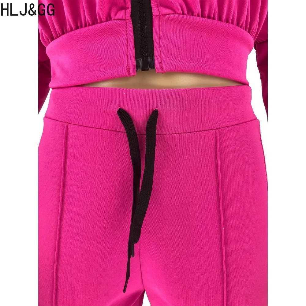Women's Two Piece Pants HLJ GG casual brushed sports two-piece set womens zipper long Slve crop top and pants track and field clothing womens two