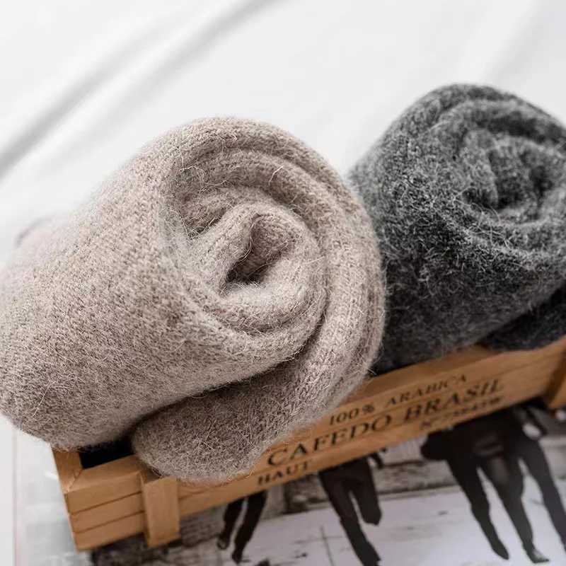 3Pairs/Mens Socks Winter Warm Solid Color Wool Thermal Socks Super Thick Snow Socks Comfort Happy Long Tube Wool Socks EU38-46XJ241019