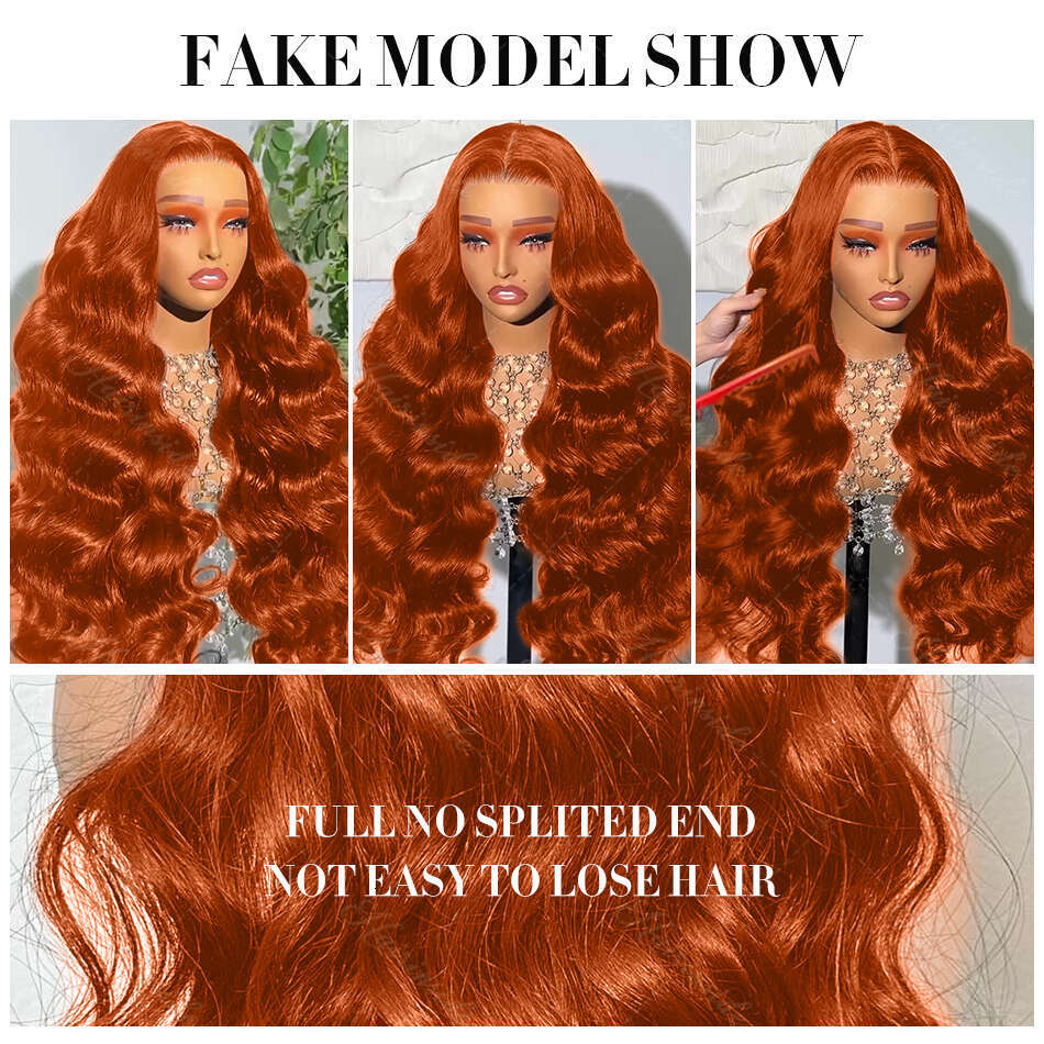 Brazilian 30 38 Inch Orange Ginger Body 13x4 Front Wig Human Hair 200% Water Wave 13x6 HD Lace Frontal Wigs For Women