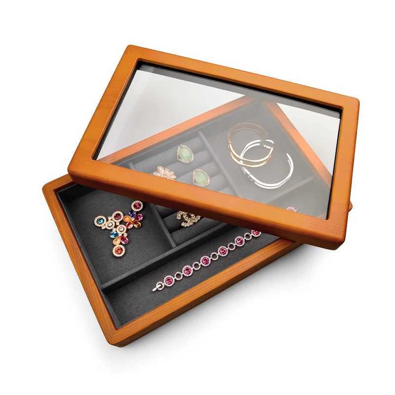 Oirlv solid wood multifunctional jewelry display box ultra-fine fiber ring earring bracelet organizer box luxury storage box womens gift W241019