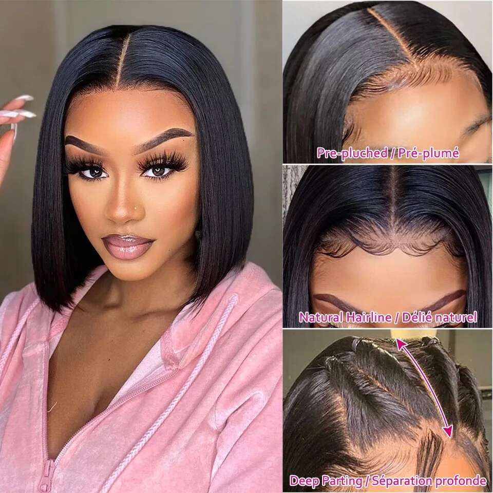 Straight Short 100% Human Hair Frontal 13x4 Front 4x4 Closure Wig Pre Plucked Bob Lace Wigs