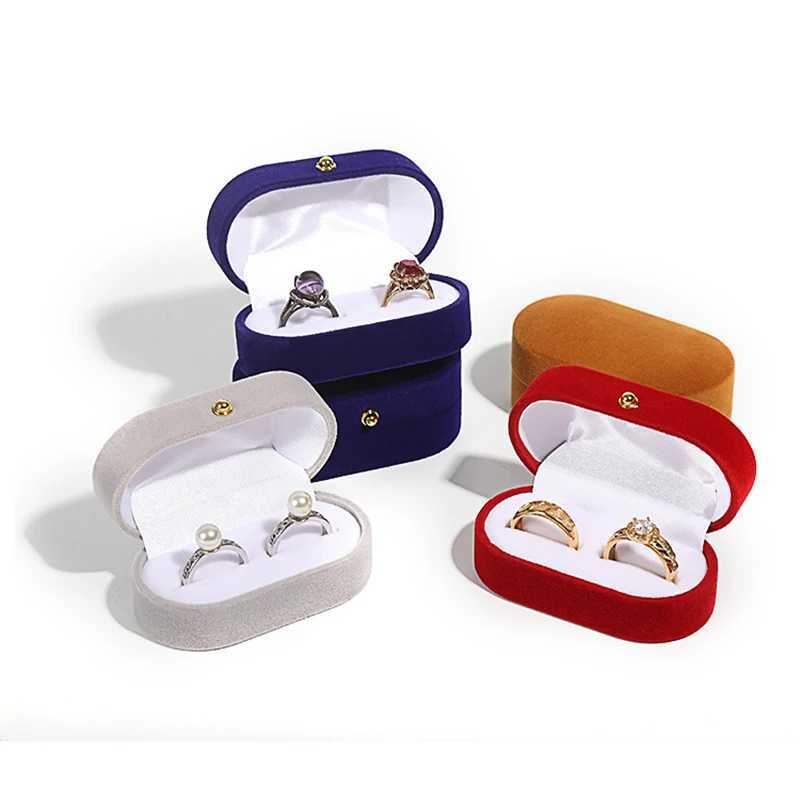 Luxury Velvet Oval Couple Ring Box Double Ring Earring Bracket Shell Display Wedding Engagement Ring Box Jewelry Storage W241019