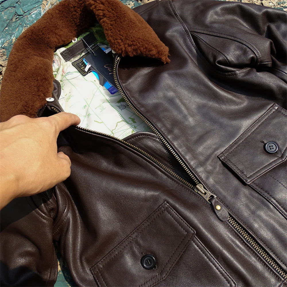 G1 Series Fur Collar Bomber Coat Sheepskin Woman Mans Jacket Genuine Leather Winter Overcoats American 241018