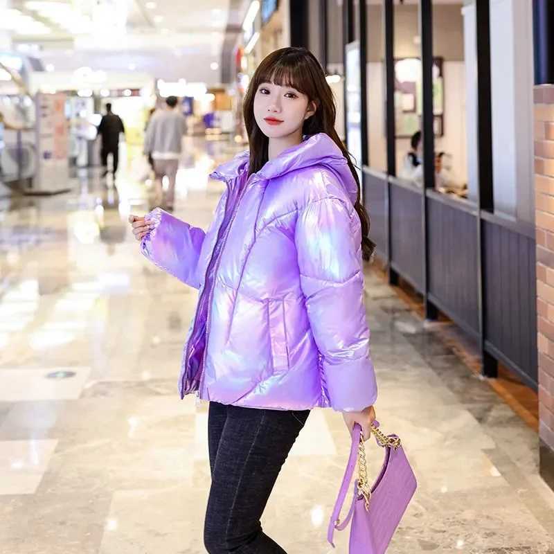 Women's Down Parkas Womens Parkas 2024 new winter jacket glossy down cotton pad Parka jacket hooded solid womens jacket chiffon jacket Y241019YAN