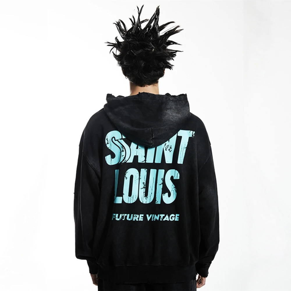 Yao Fashion SAINT OF MICHAEL Vintage Casual y Oversize Streetwear Hooded Sweatshirt Y2k Washed Old Hoodies For Men 241019