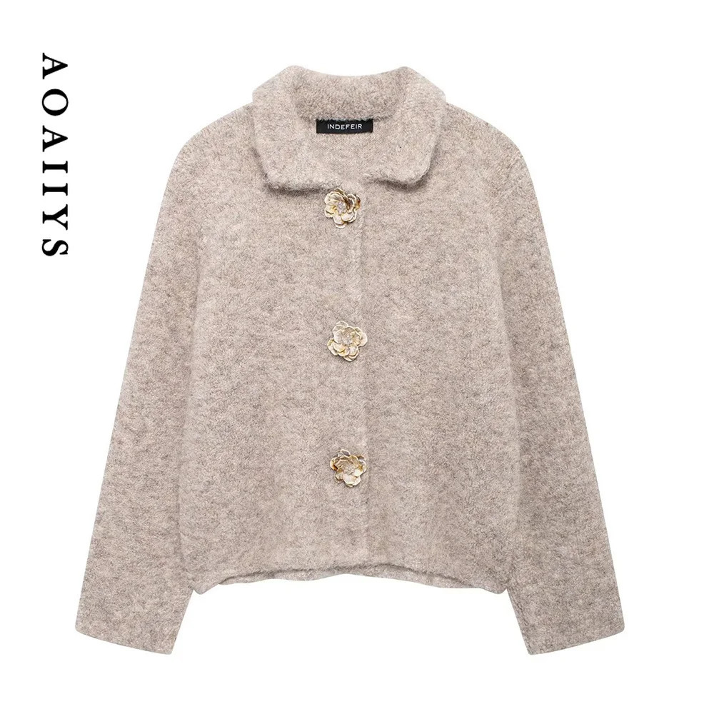 Aoaiys faux fur jacket womens winter coat fashionable and chic button lapel jacket thick warm long sleeved elegant jacket 241018