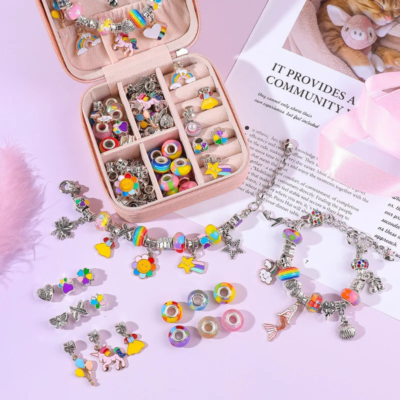 Childrens DIY Handmade Toys for Girls 6-13 Years Old Bracelet Handmade Bead DIY Material Wearing Bead Necklace Girl Birthday Toy Gift 241018