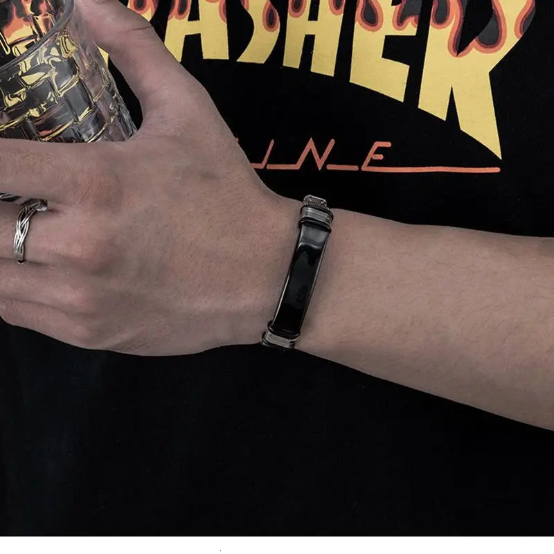 10 Simple and Stylish Punk Mens Steel Bracelets Laser Engravable Watch Straps Charm Bracelets 240925