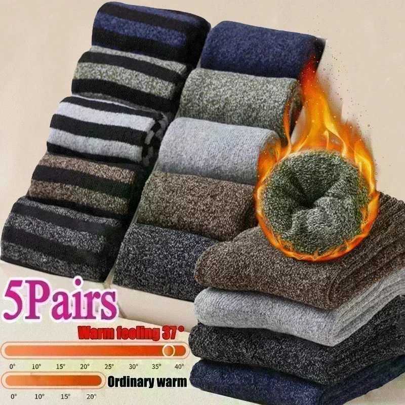 5Pairs Winter Mens Merino Wool Socks Super Thick Warm High Quality Harajuku Retro Snow Casual Antifreeze Cashmere Socks MenXJ241019