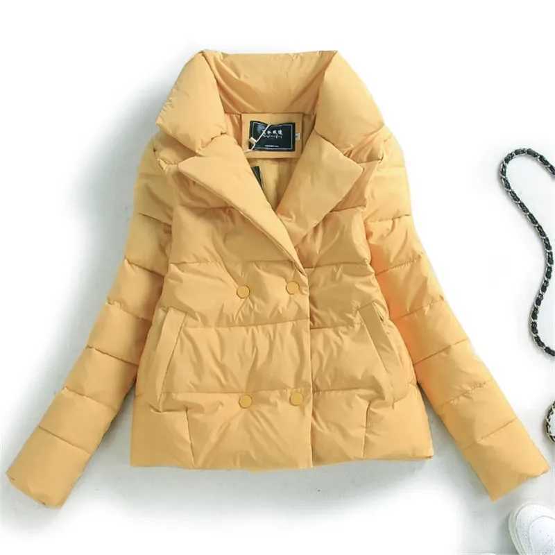 Autumn Winter Down Cotton-Padded Jacket Women 2023 New Short Fashion Suit Collar Outerwear Pure Colour Long Sleeve Coat FemaleX241019