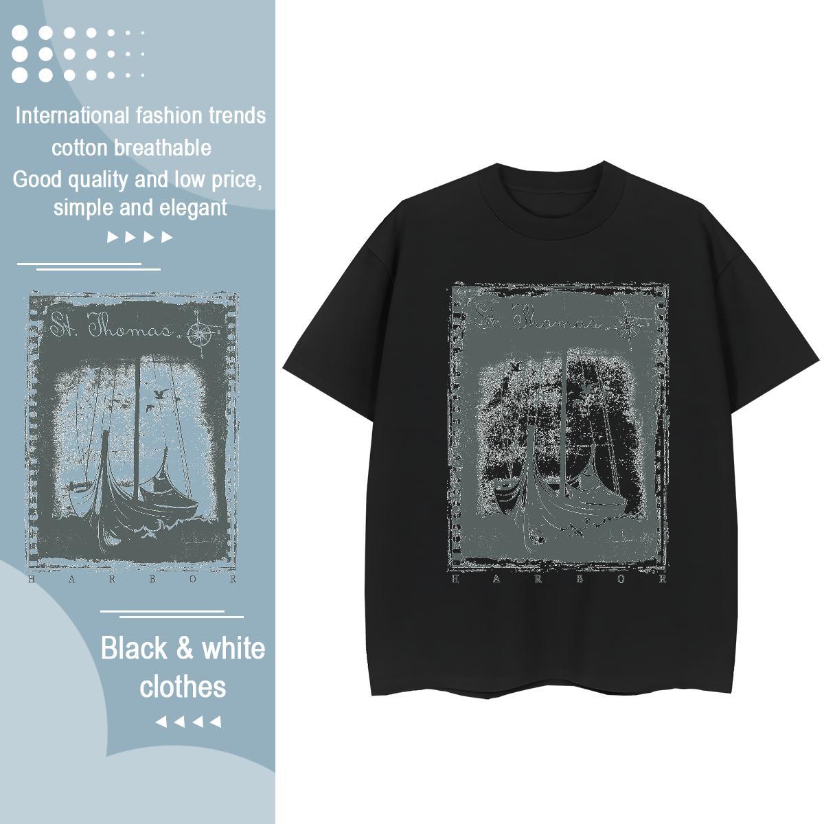 2024 T Shirts Women 230g Pure Cotton Breathable Short Sleeve Casual black and white Womens Tshirts Lady Custom Cartoon Tee Shirt