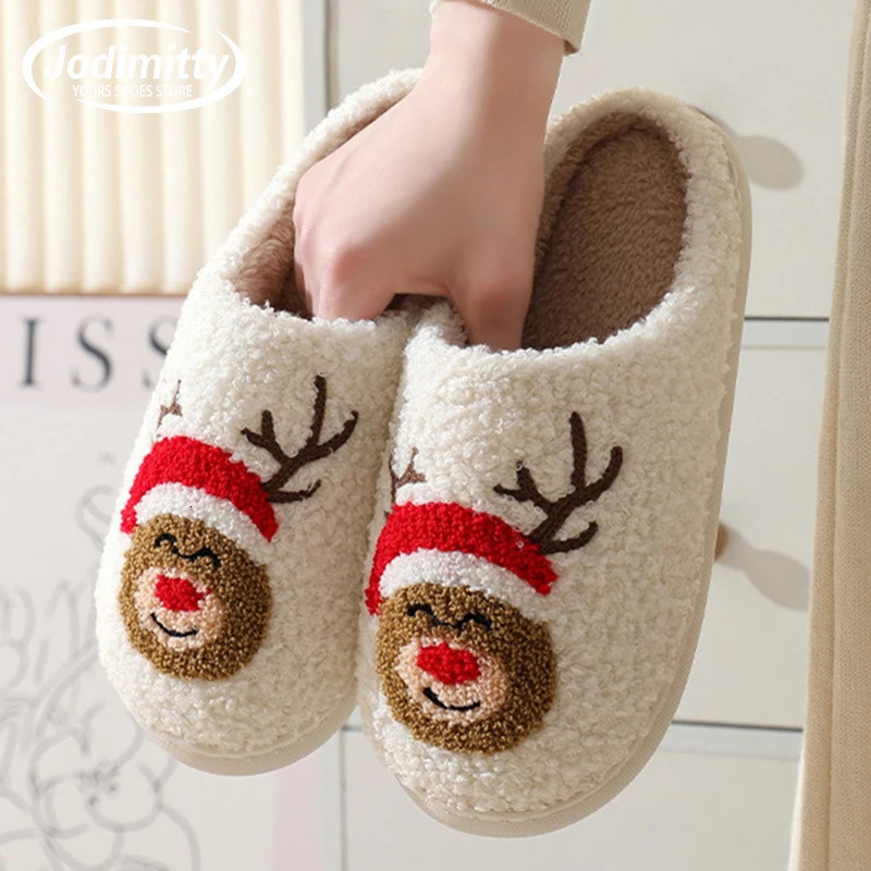 2025 Christmas Winter Fulfi Fur Slide Plush Flat Slide Sweet Thick Bottom Indoor Cotton Slippers 241018
