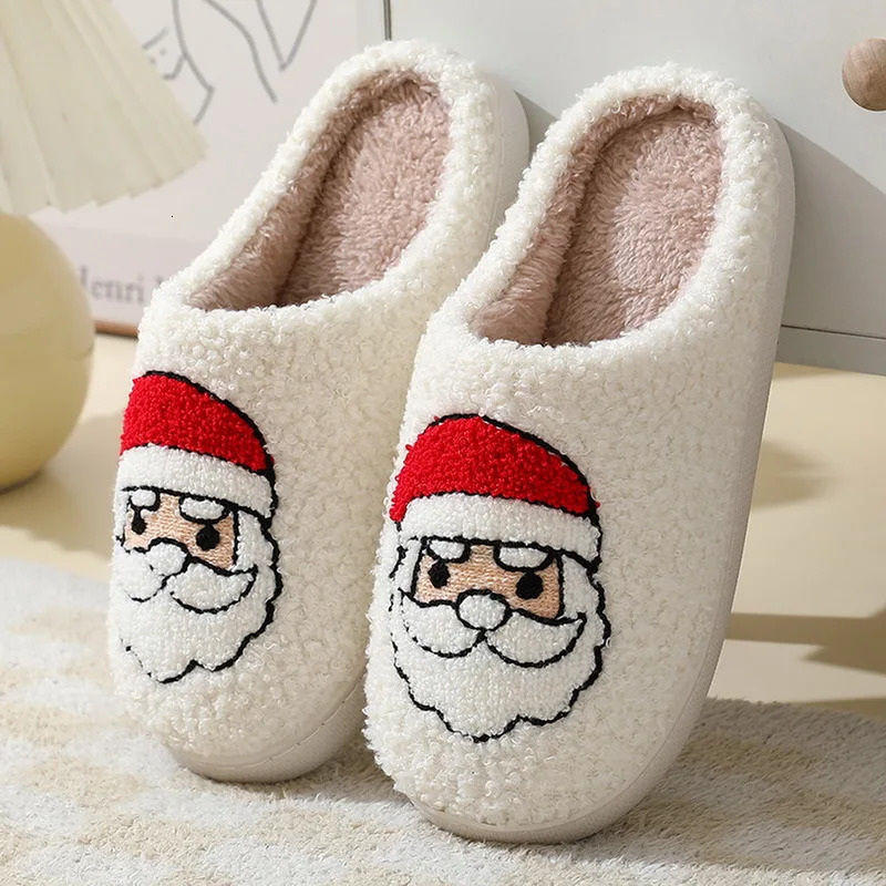 2025 Christmas Winter Fulfi Fur Slide Plush Flat Slide Sweet Thick Bottom Indoor Cotton Slippers 241018