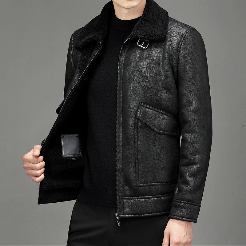 Autumn/Winter Mens Suede Jacket with Velvet Collar Thick Warm Fashion Boutique Leather Large PU Coa 241007