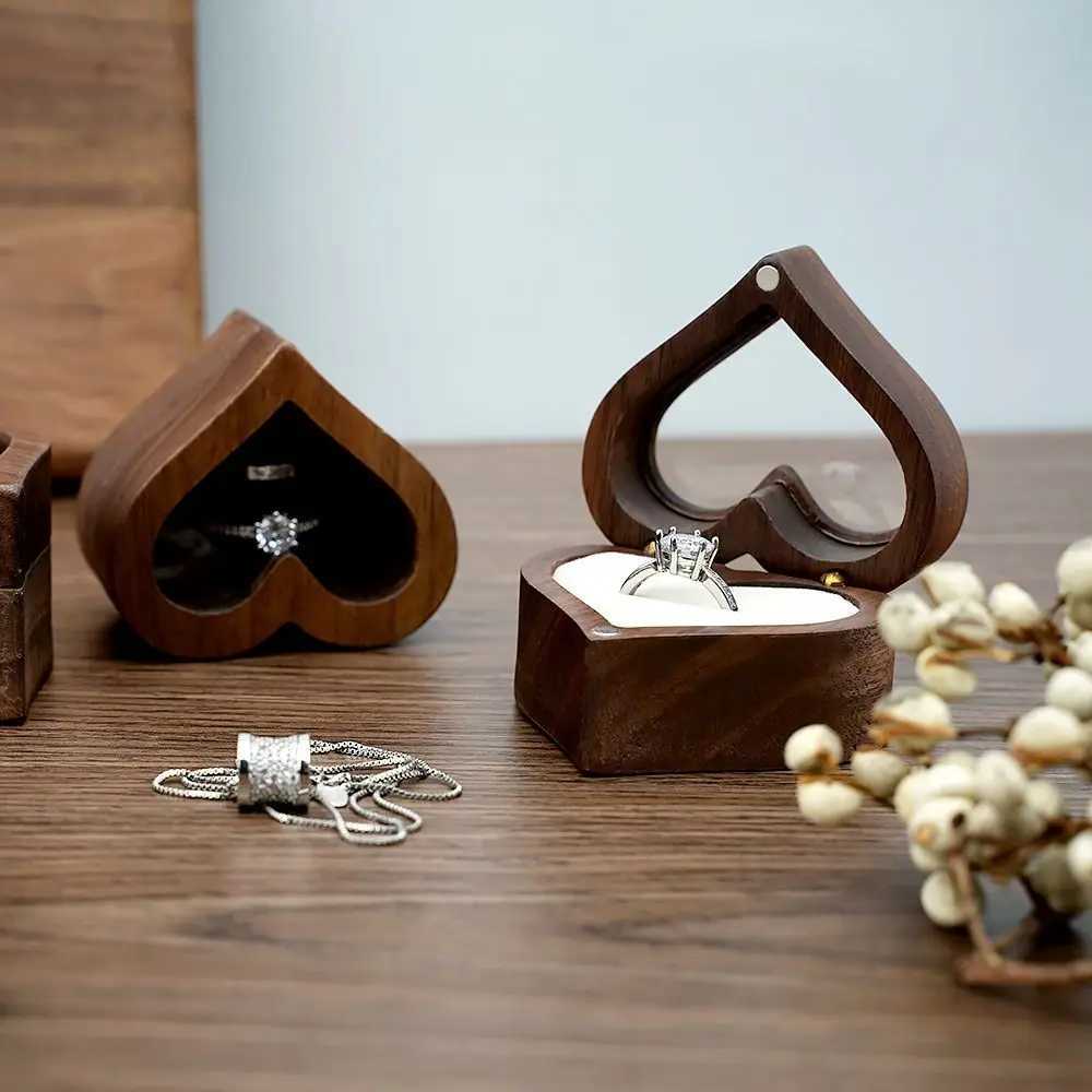 Wooden jewelry box heart-shaped ring display box engagement wedding couple ring storage rack W241019