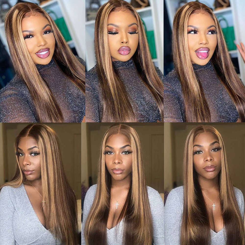 Glueless Wig Highlight Human Hair Ready To Wear And Go Preplucked Straight Ombre Colored HD Lace Wigs For Women s