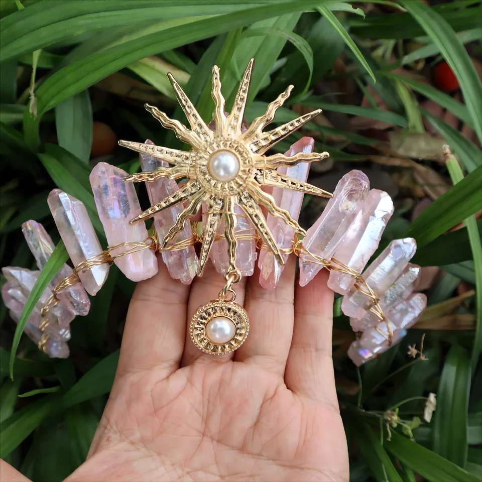 Original crystal crown sun goddess crystal tiaras jewelry hair accessories fairy headband pography props elf festival gifts 241018