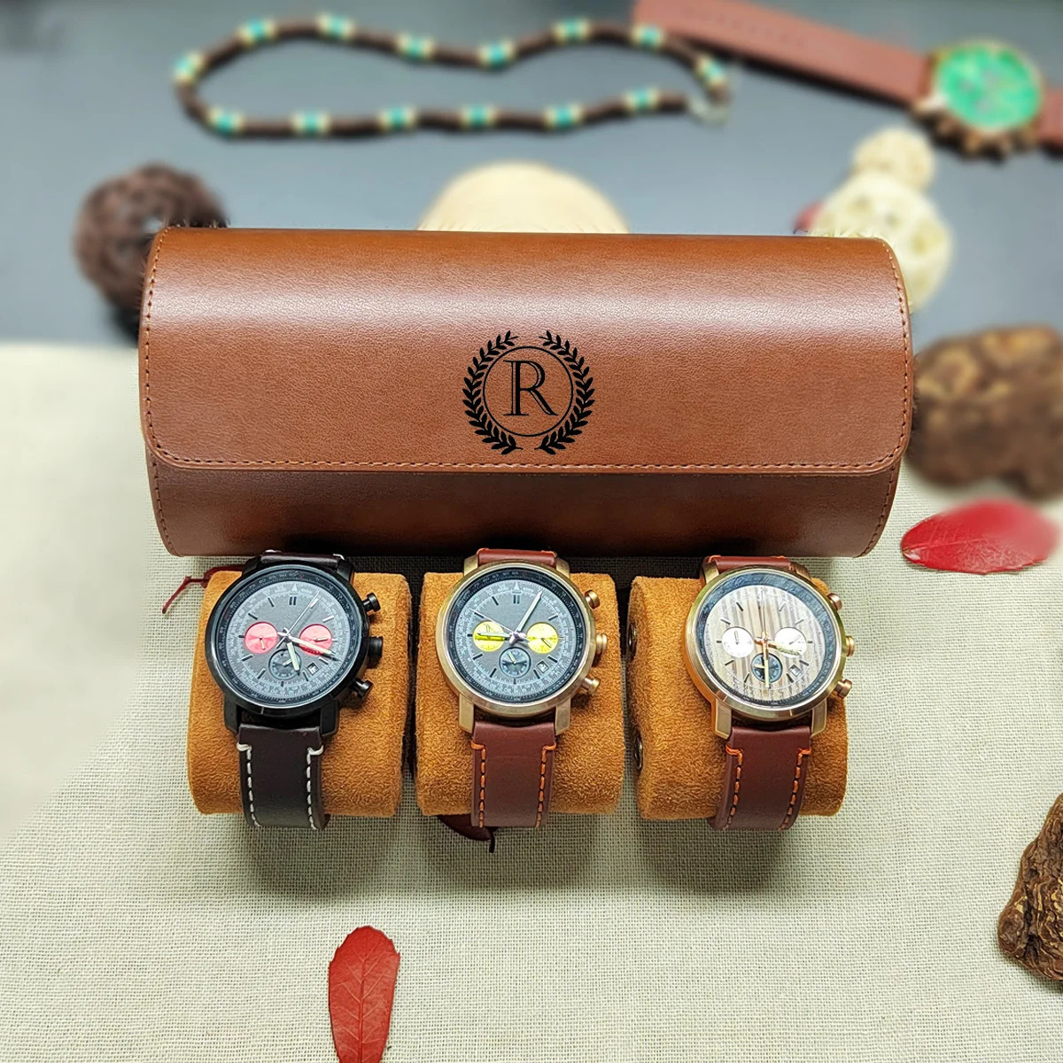 2/3-Slot Watch Roll Travel Case Personalized Case Customized Leather Case Mens Gfits 241018