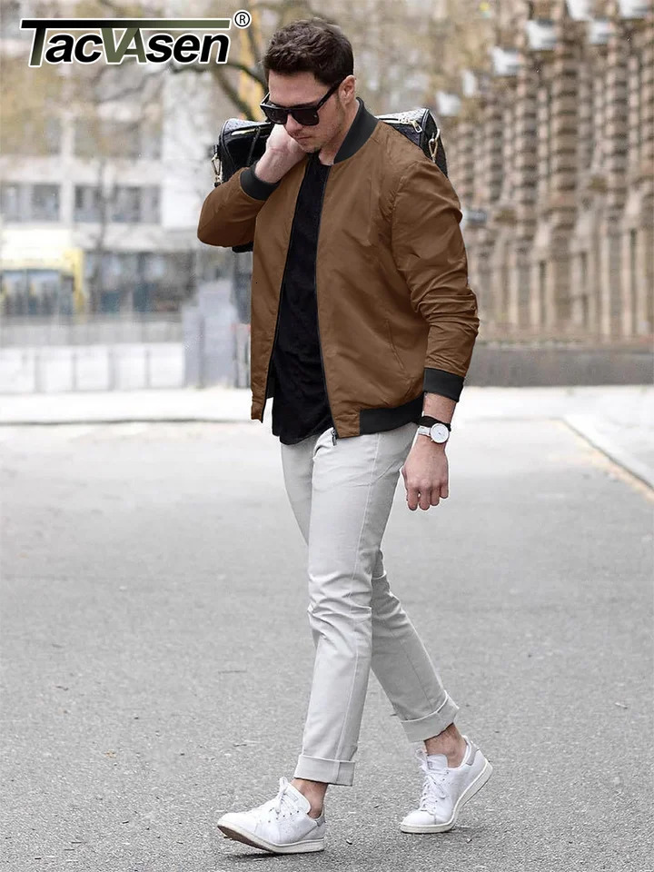 TACVASEN lightweight bomber jacket mens waterproof casual jacket outdoor jacket with pocket windproof jacket 241007