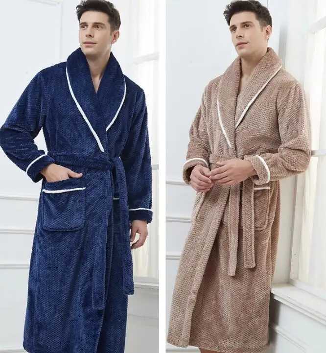 Oversize 4XL Winter Flannel Long Couple Robe Sleepwear Thick Warm Coral Fleece Bathrobe Gown Nightwear Loose HomeWear LoungewearXJ241018