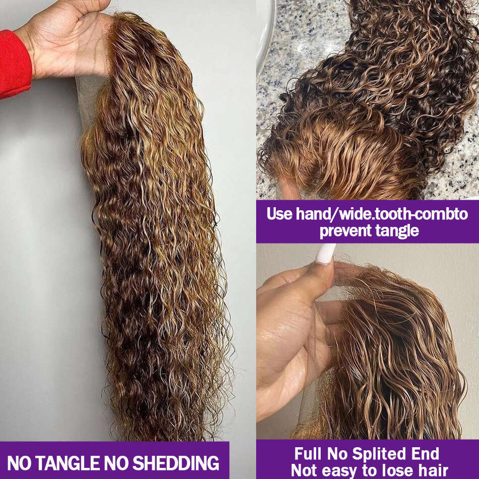 30 32 Inch Highlight Honey Brown Curly Front Human Hair Wigs 13x6 13x4 Ombre Colored Deep Wave Lace Frontal Wig