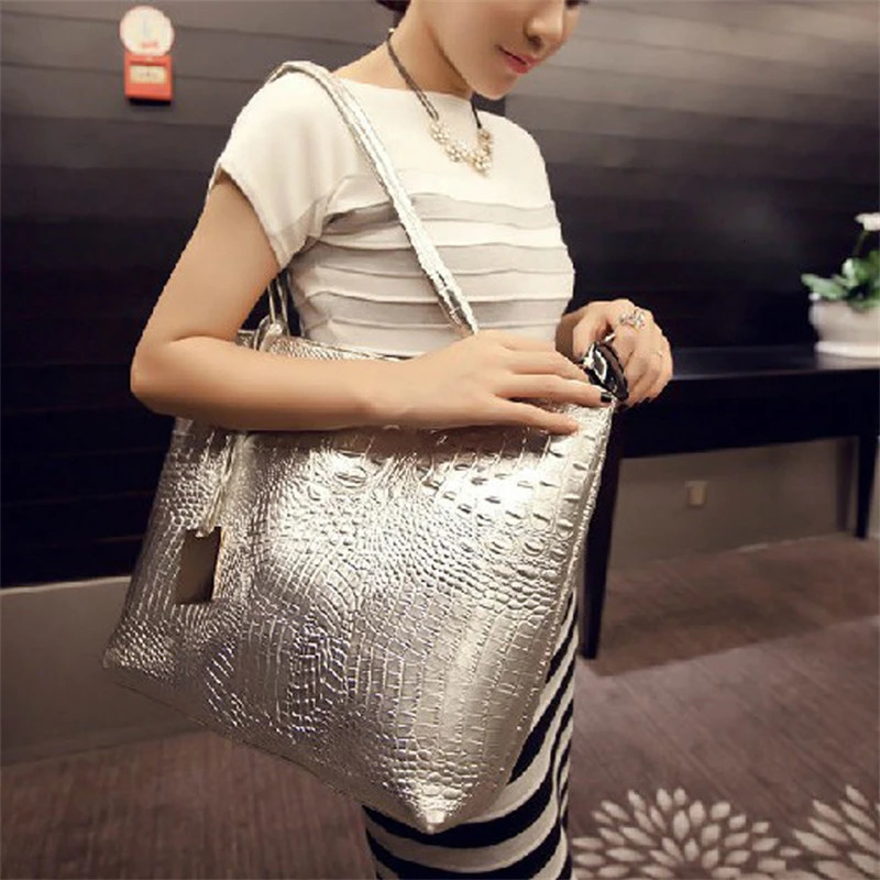 Fashion Casual Womens Shoulder Bag Silver Gold Black Handbag PU Leather Womens Large Handbag Womens Handbag 241018