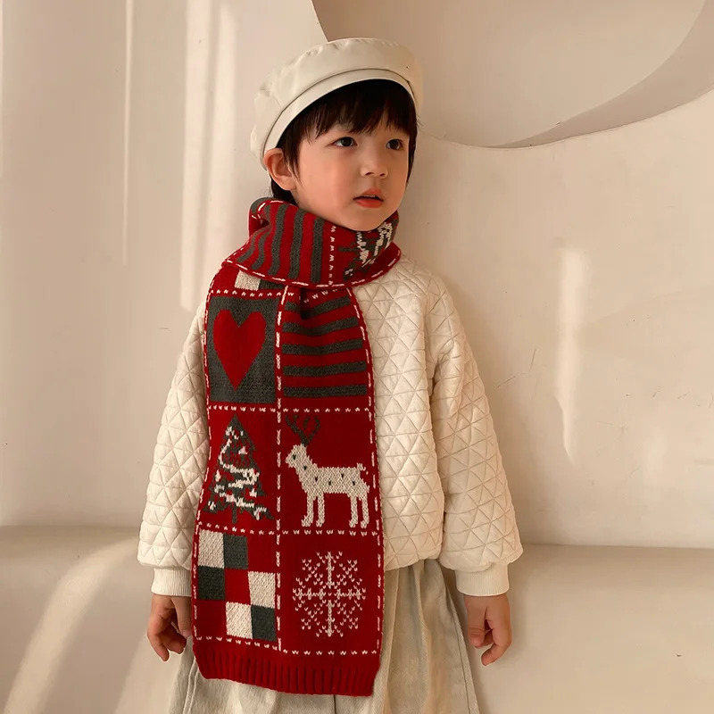 Winter Korean Fashion Childrens Scarf Year Knitted Baby Shawl Wool Neck Packaging Childrens Accessories Childrens Scarf 241019