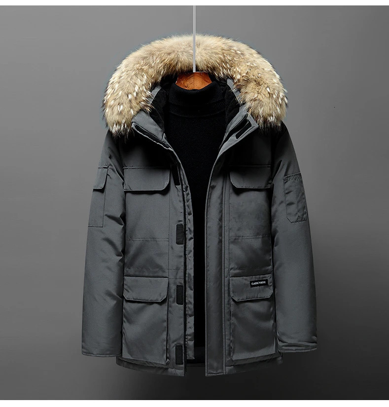 mens casual duck down jacket with hooded fur collar high-quality mens windproof and waterproof winter jacket warm jacket 4X 241018