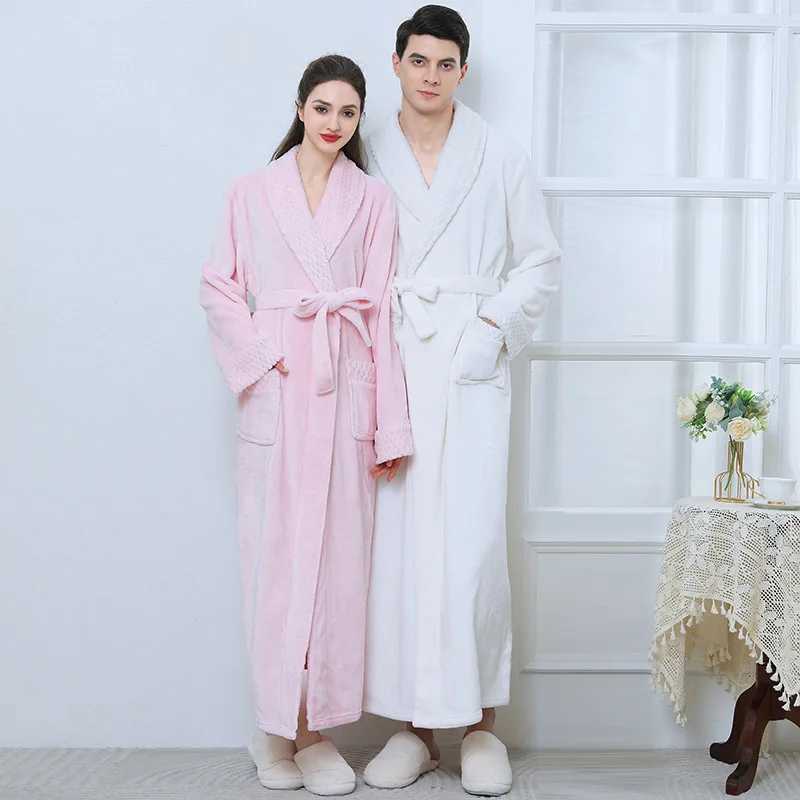 Plus Size 3Xl Couple Sleepwear Thick Flannel Robe Long Kimono Bathrobe Gown Winter Warm Coral Fleece Home Clothes LoungewearXJ241018