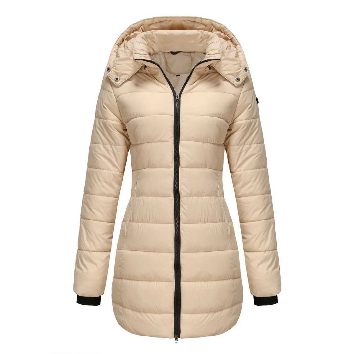 2024 Womens Cotton Padded Jacket Waterproof Medium-length Zipper Hooded Warm Coat Outdoor OvercoatX241019