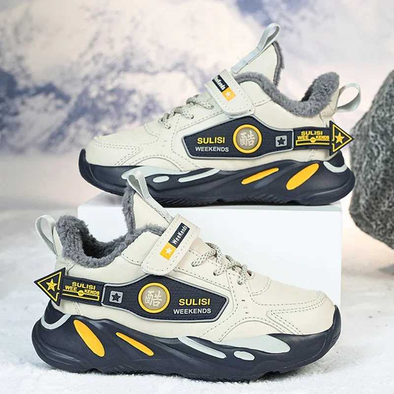 Athletic Outdoor Winter Boy Sports Shoes Leather Plush Children Sneaker Cotton Kids Snow Shoes Luxury Outdoor Running Tennis Sneaker for Boy H241019