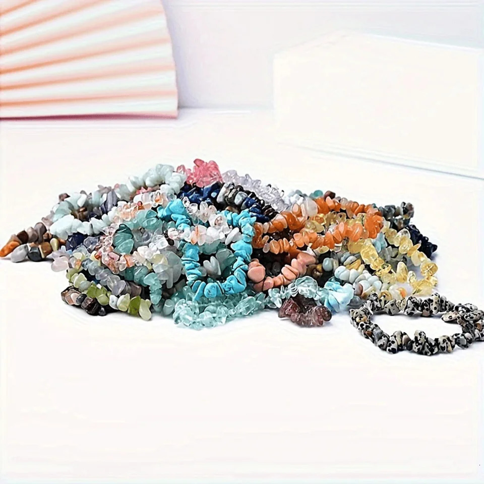 12 piece crystal chip bracelet set for women natural gemstone bracelet colorful gravel bead bracelet irregular chip bead bra 241018