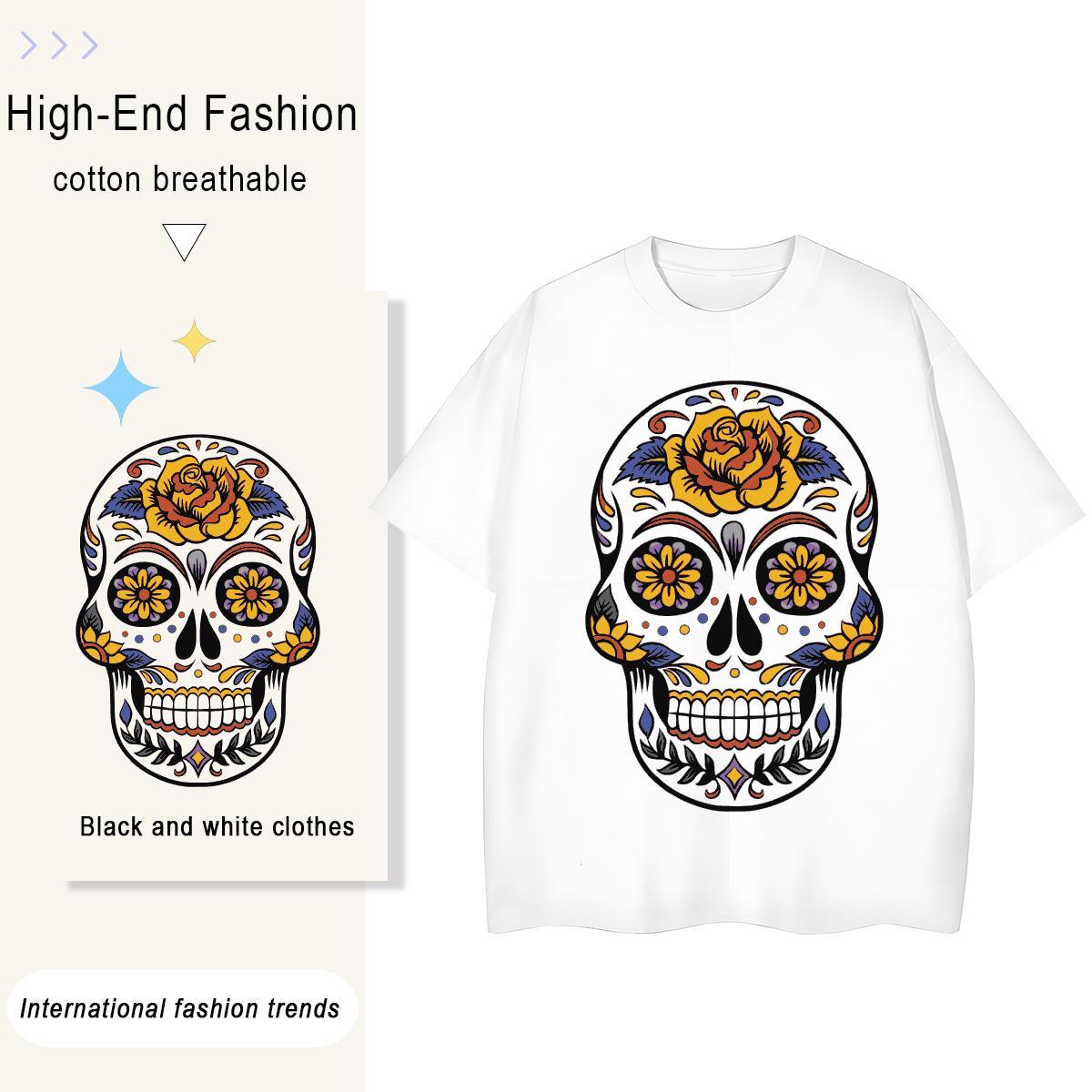 DIY T Shirts Women 230g 100% Cotton Breathable Crew Neck Daily Wear skull Tshirt for Man Woman Wholesale DIY Anime Printed Tshirts