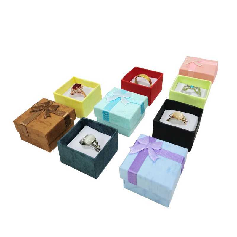 6 pieces/batch 4 * 4cm square ring box paper bead treasure box ring earring storage container jewelry gift box bow jewelry display box W241019