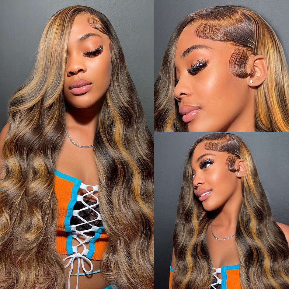 32Inch Highlight Human Hair 4/27 Honey Blonde 5x5 Closure Colored 13x6 HD Body Wave Lace Frontal Wig