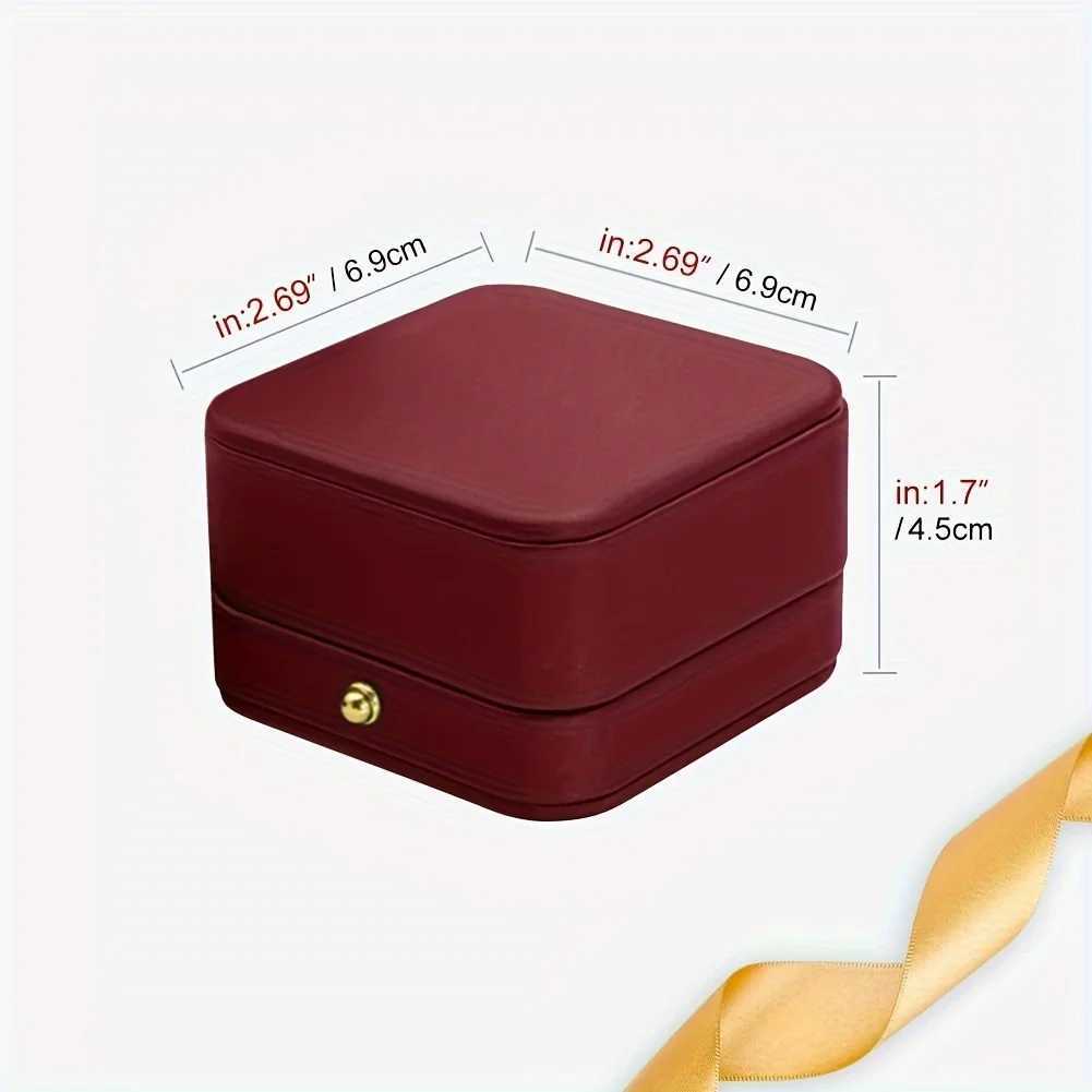 1 engagement ring box wedding ring box square leather velvet ring bearing box high-quality and gorgeous retro double groove R W241019
