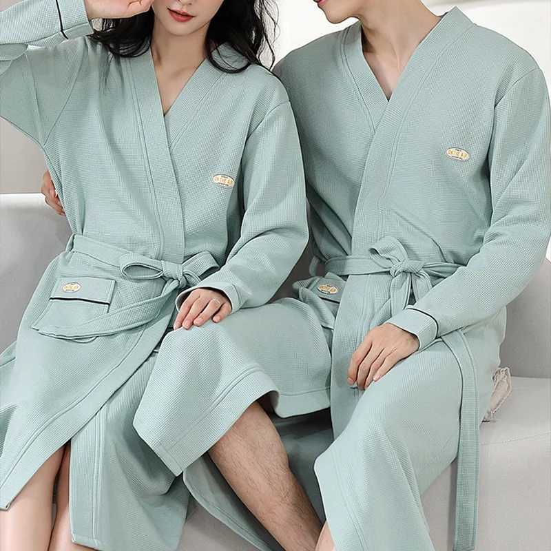 Lovers Mens Cotton Bathrobe Kimono Robe Womens Dressing Gown Nightgown Couple Sleepwear Nightgown Spring Autumn Wedding DressXJ241018