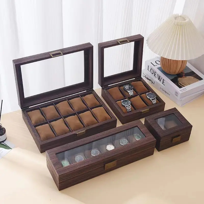 DELESYS Retro Imitation Wood Grain Leather Watch Box Creative Gift Box for Watches and Glasses Earphones Storage Box 241018
