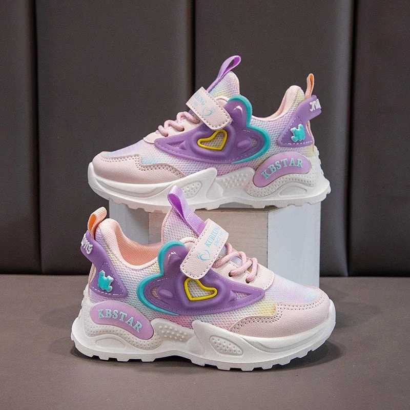 Athletic Outdoor Childrens sports shoes love thick girls cotton sports shoes new Korean hook and loop childrens fashion princess running shoes H241019