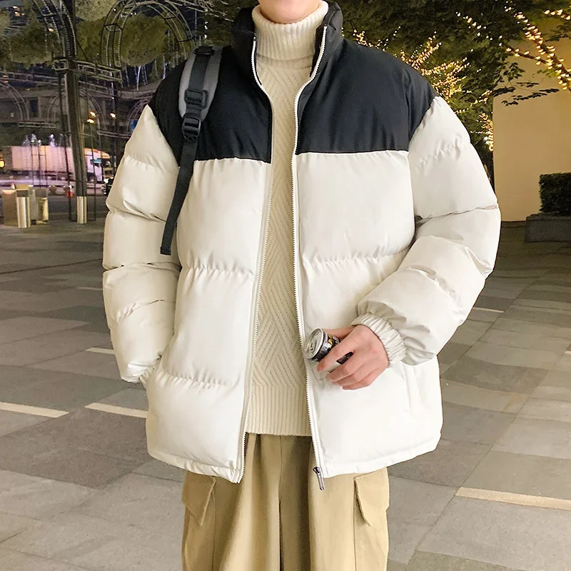 Winter mens patch work color Parkas Korean mens stand collar warm thick inflatable jacket mens fashion cotton Parka Coats 241019
