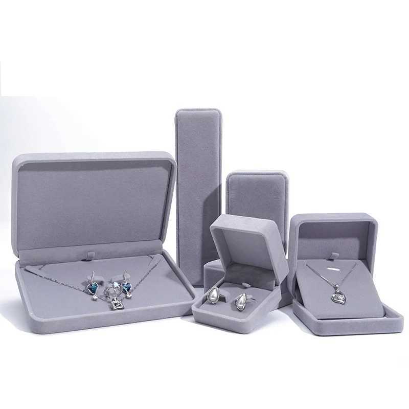 Exquisite Grey Velvet Series Jewelry Box Ring Box Bracelet Bracket Pendant Necklace Storage Organizer Jewelry Display Box W241019