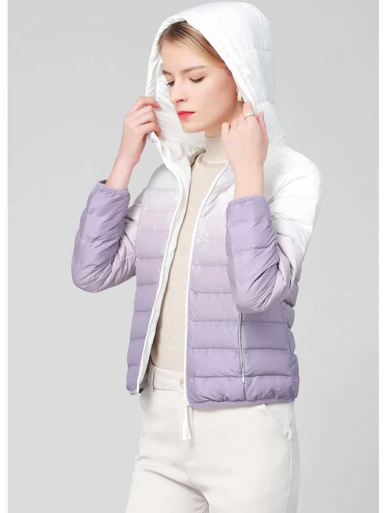 Winter Down Jackets Women 2022 90% Ultra Light Portabl White Duck Down Ladies Gradient Thin Hooded Coat Parkas Female OutwearX241019
