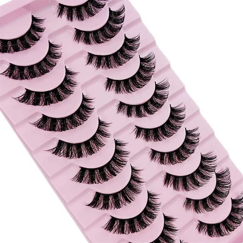 10 Pairs DD Curl Russian Strip Lashes Fluffy Volume False Eyelashes DD Curl Dramatic Messy Faux Mink Make Up Fake LashesXJ241019