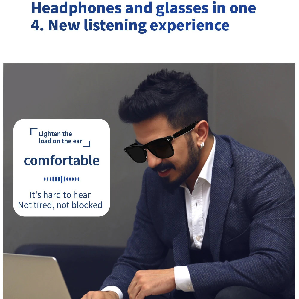 2-in-1 earphones smart glasses Bluetooth audio calling AI voice noise reduction music glasses waterproof ser microphone calling glasses 241019 ww12