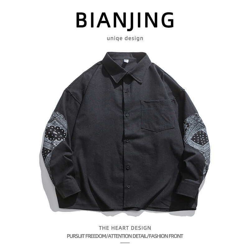 shanshi Men's shirts Trendy brand cashew flower patchwork lapel print long sleeve for men's hip-hop street personality loose and versatile s
