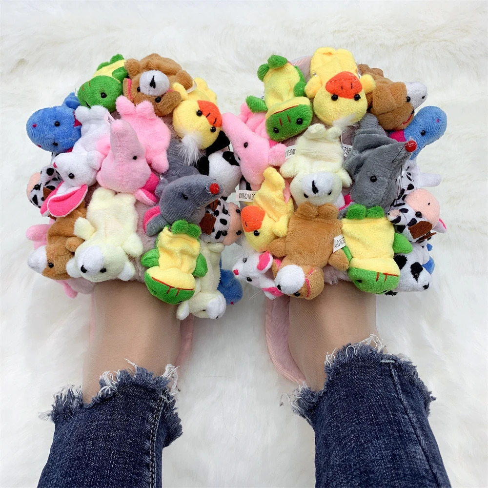 Home Slide Womens Cotton Slide Fur Flip Slippers Home Shoes Cute Teddy Bear Slide Plush Pantuflas Womens Slide 241018