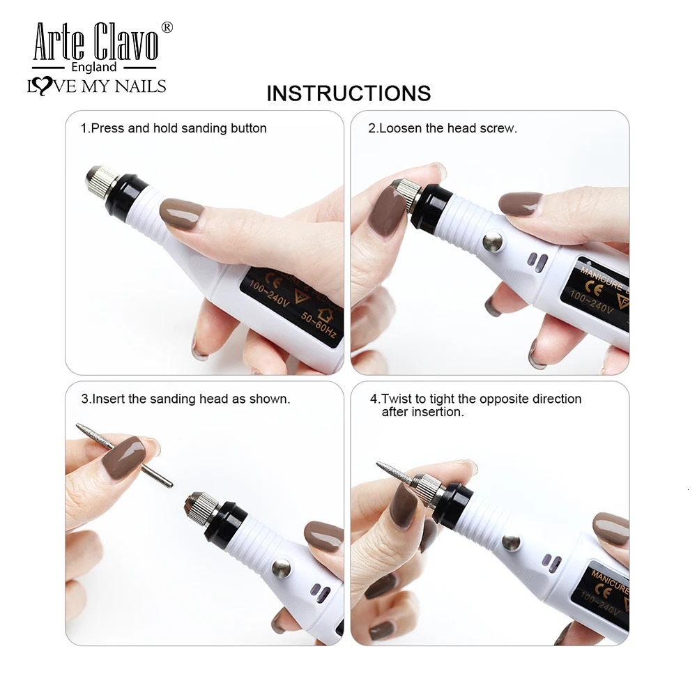 Arte Clavo Professional Electric Nail Drilling Machine Manual Safety Nail Art Pen Foot Polishing Nail Archive Nail Art Tool 1 piece 241007
