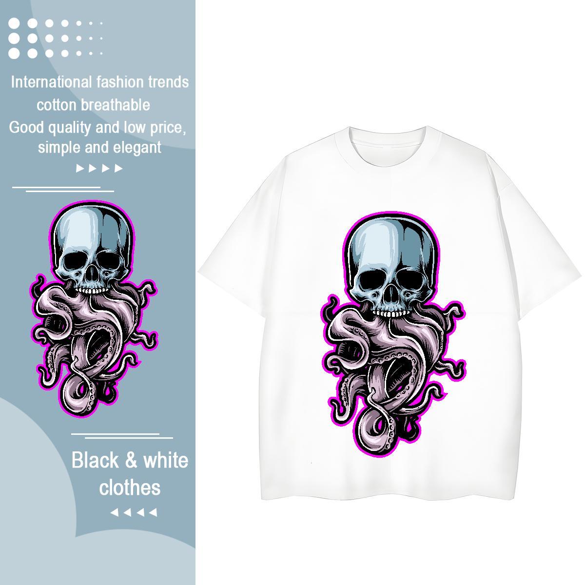 2024 Woman T Shirts 230g Pure Cotton Short Sleeve O-Neck Home Outdoor skull Women Tshirts Comfortable Customized Print Wear