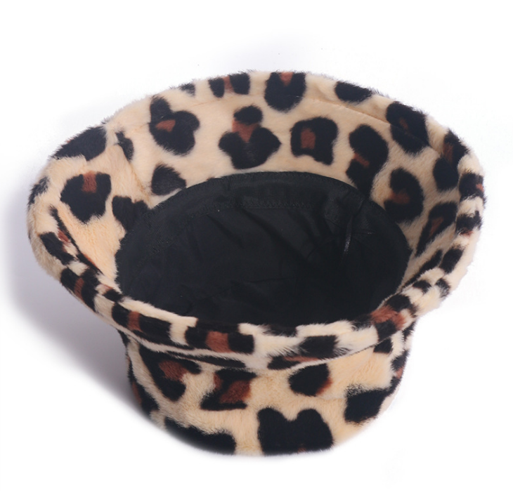 Women Winter Fashion Leopard Print Bucket Hat Wide Brim Hats Fashion Warm Basin Hat Fashion